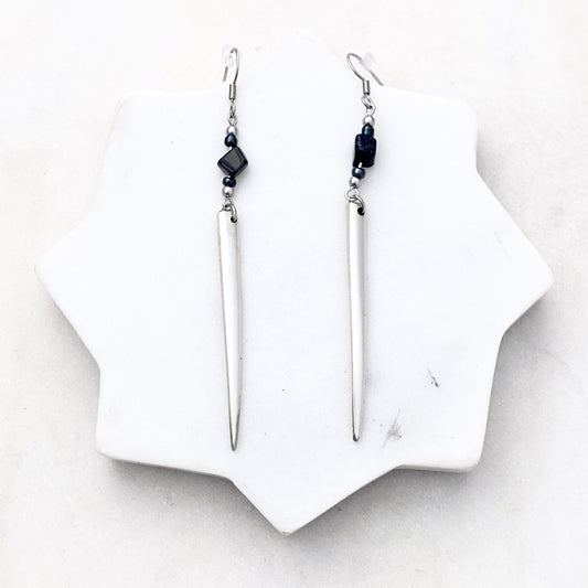Fork Tine and Bead Drop Earrings (Midnight Blue), Reclaimed Silverware Earrings, Vintage Fork Jewelry Earrings callistafaye   
