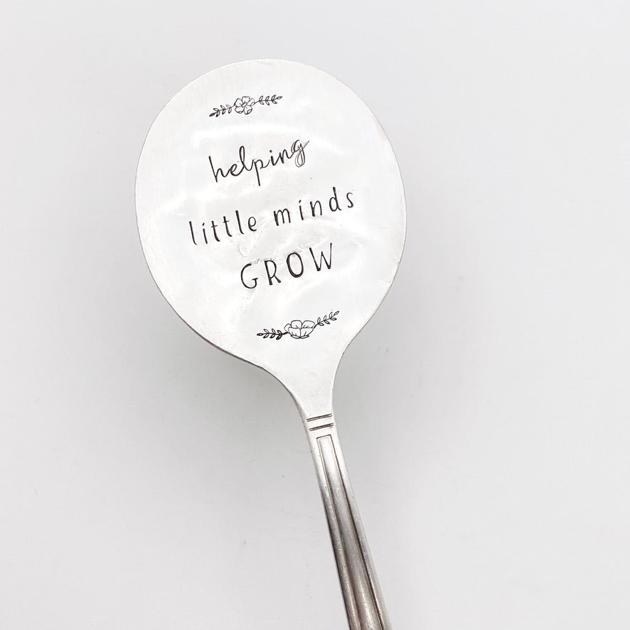 Helping Little Minds Grow, Plant Marker, Teacher Gift, Vintage Spoon Plant Stake, Hand Stamped Houseplant Decor Plant Stake callistafaye