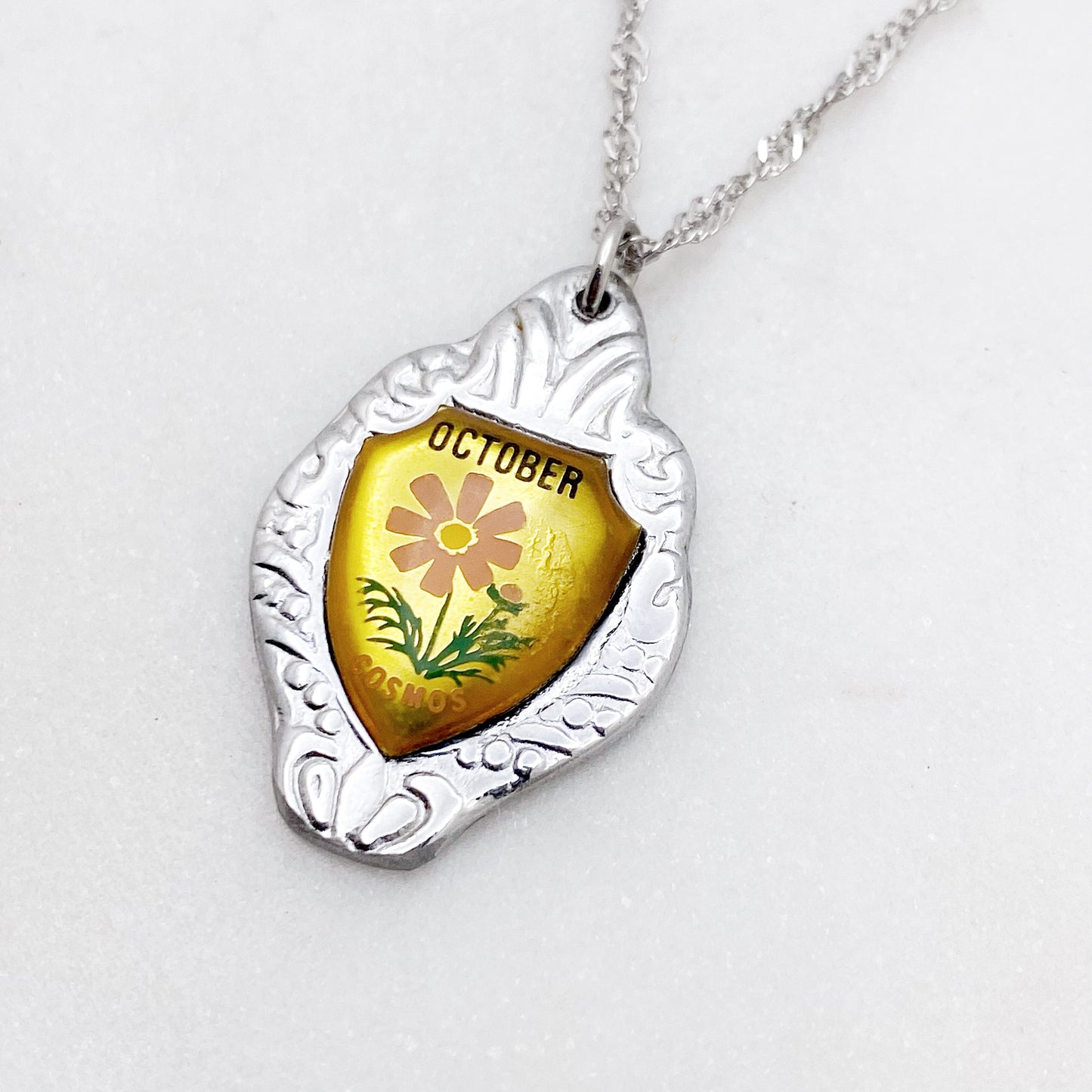 Cosmos Pendant, October Birth Month, Reclaimed Collector's Spoon Necklace, Vintage Souvenir Spoon Jewelry Necklaces callistafaye
