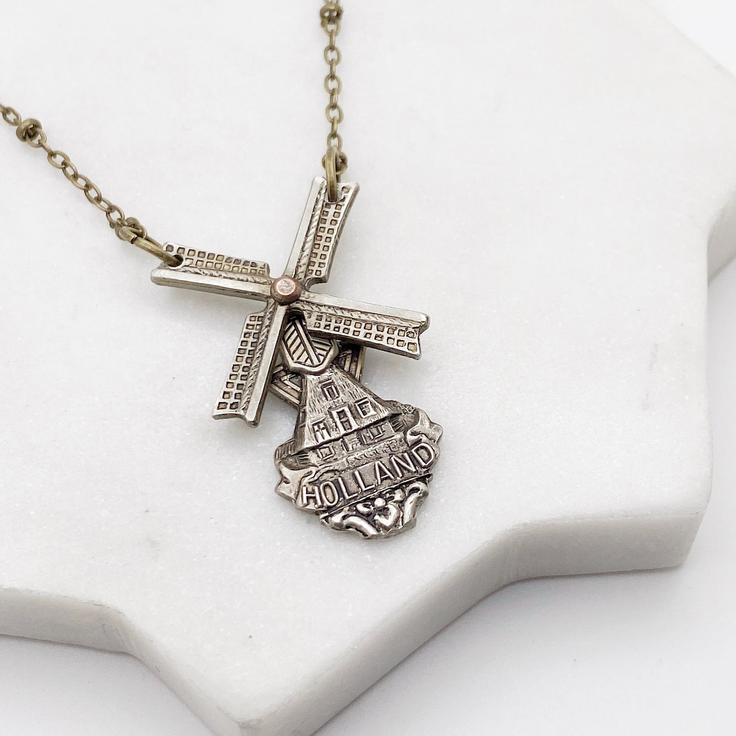 Windmill Pendant, Netherlands Jewelry, Reclaimed Collector's Spoon Necklace, Vintage Holland Souvenir Spoon Jewelry Necklaces callistafaye