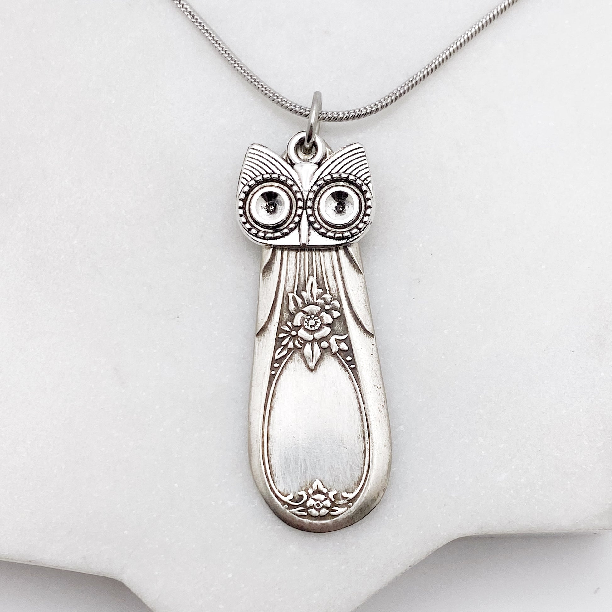 Owl Necklace, Owl Charm Pendant, Vintage Silverware Jewelry Necklaces callistafaye d  