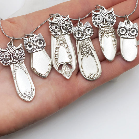 Owl Necklace, Owl Charm Pendant, Vintage Silverware Jewelry Necklaces callistafaye   