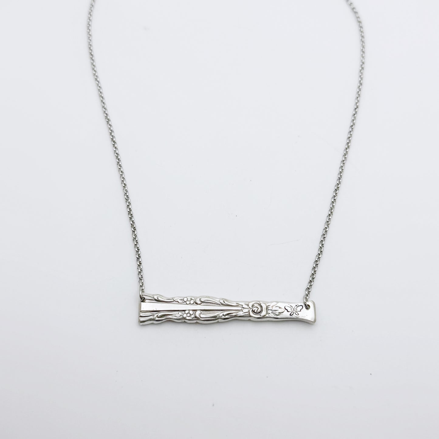 Butterfly, Bellfontaine 1973, RARE Spoon Handle Bar Necklace, Reclaimed Silverware Necklace, Vintage Silver Necklace Necklaces callistafaye