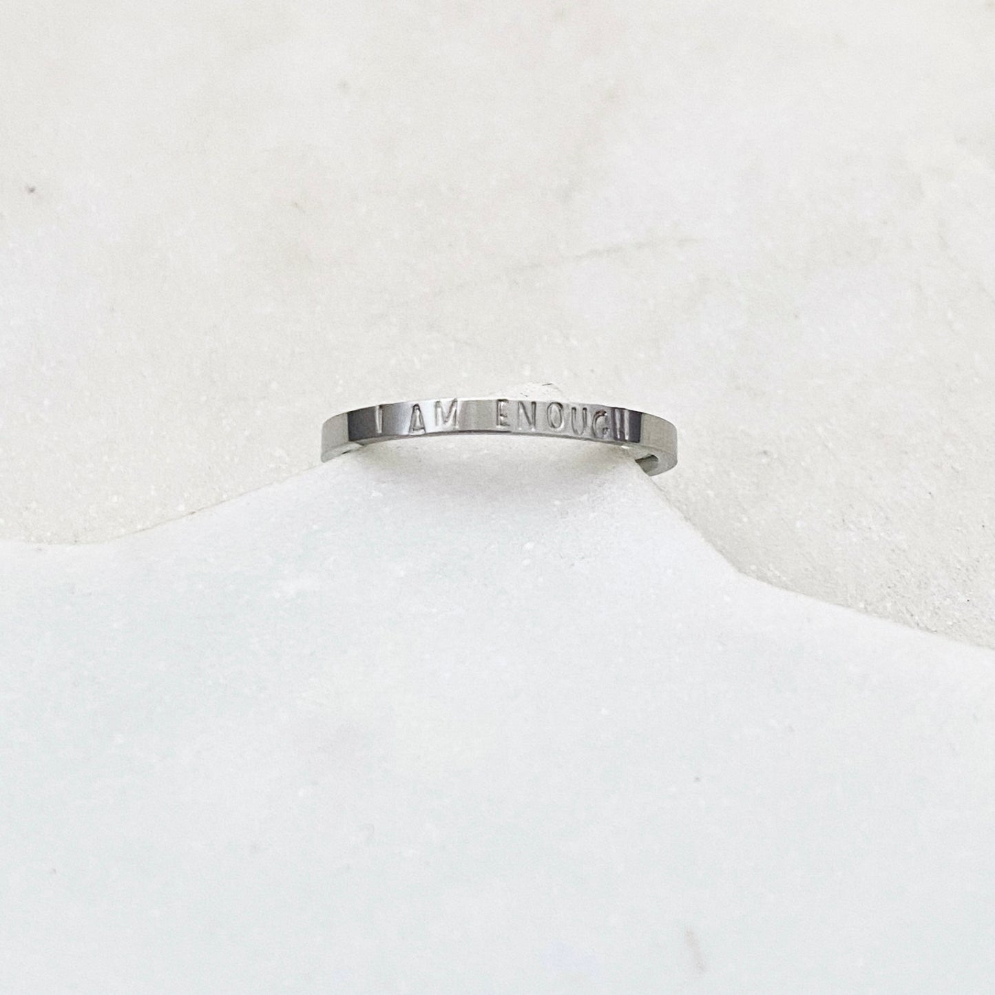 I am Enough, Size 8, Silver Mini Stacking Ring, Stainless Steel Jewelry, Minimalist Rings, Waterproof Jewelry, Dainty Ring, Stacking Ring Set Rings sst callistafaye