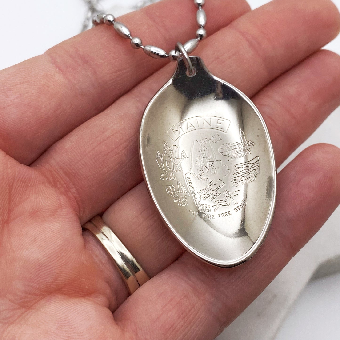 Maine Pendant, United States Jewelry, Reclaimed Collector's Spoon Necklace, Vintage Souvenir Spoon Jewelry Necklaces callistafaye