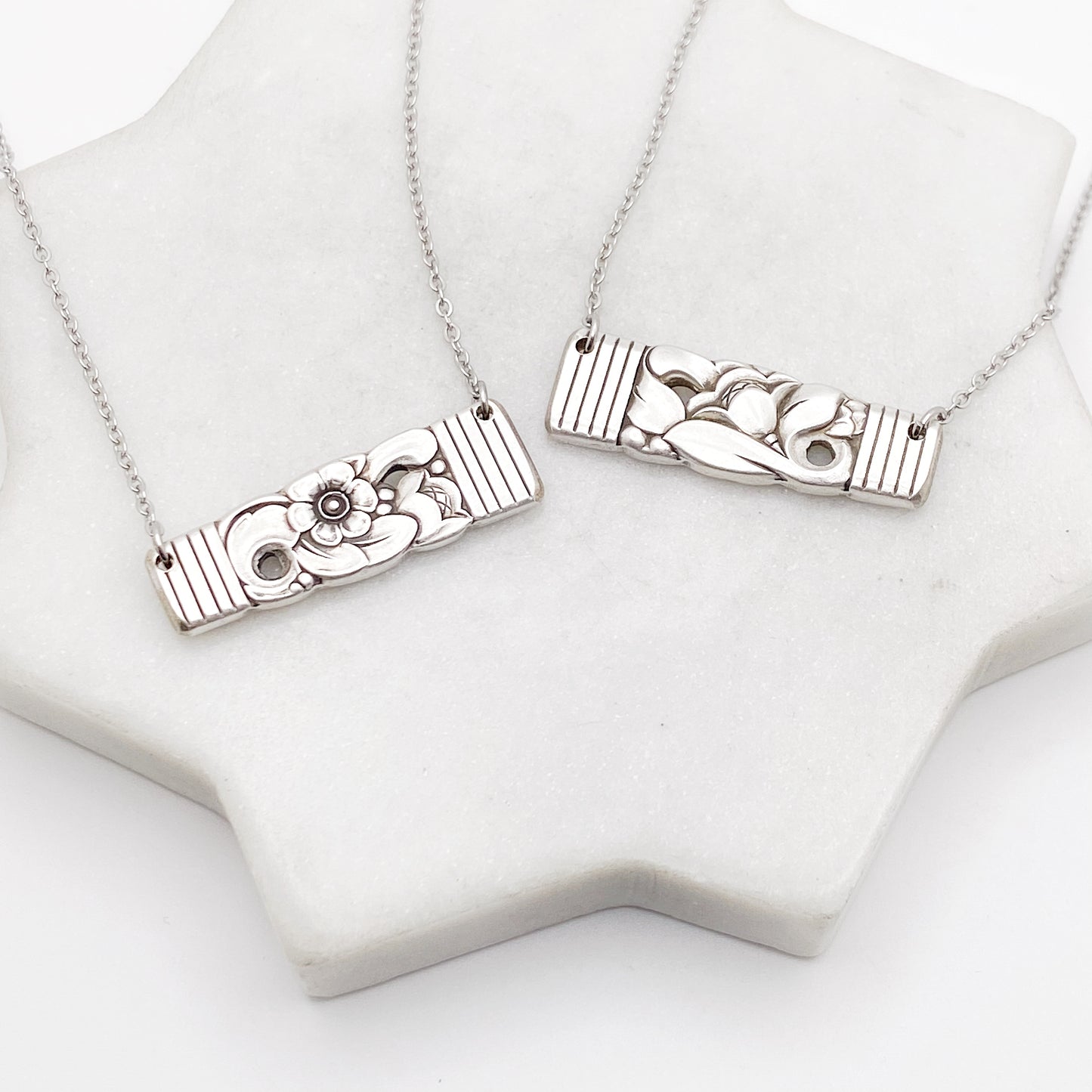 Morning Star 1948, Reversible Bar Necklace, Spoon Handle Bar Necklace, Vintage Silver Necklace