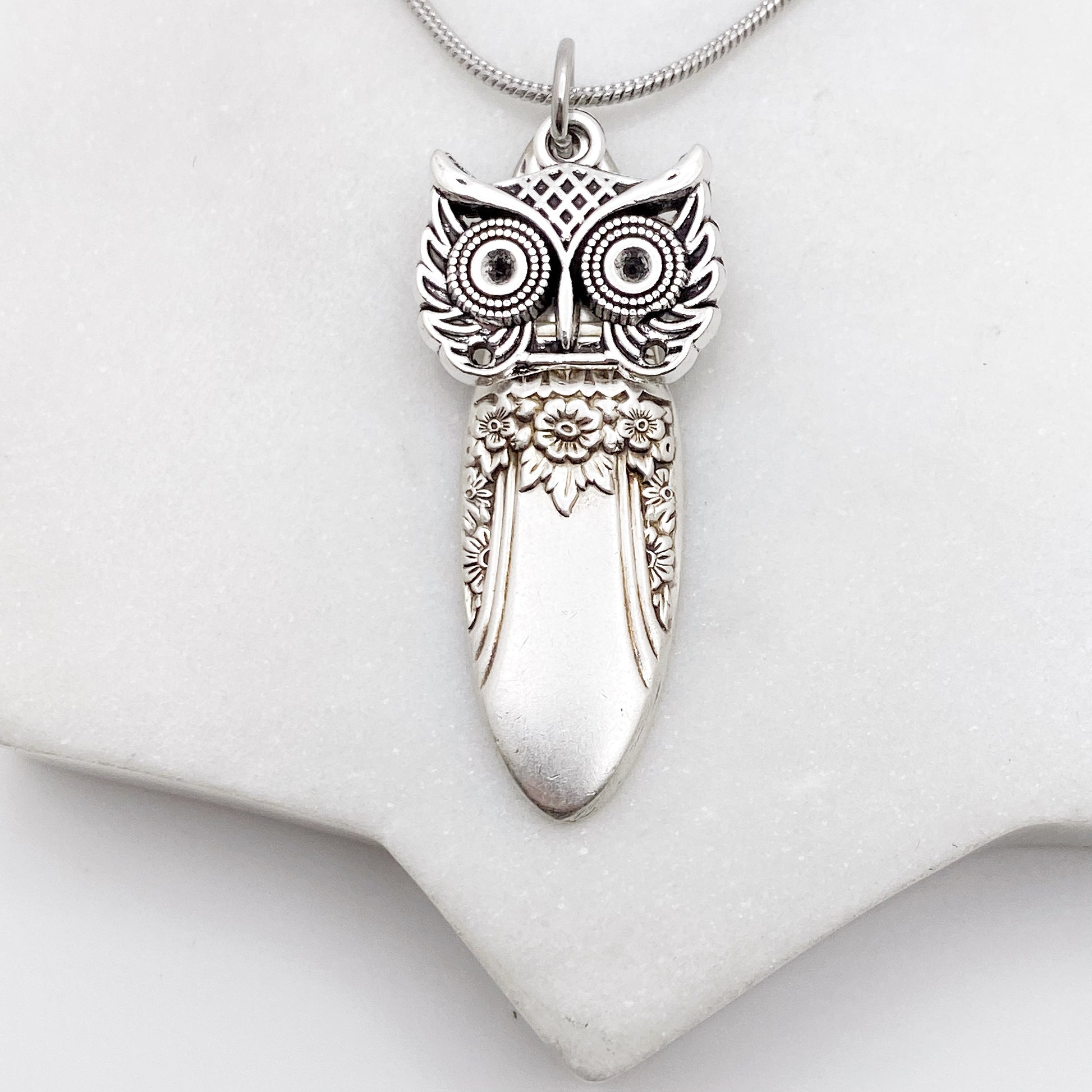 Owl Necklace, Owl Charm Pendant, Vintage Silverware Jewelry Necklaces callistafaye e  