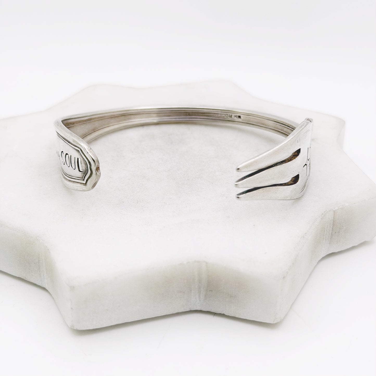 Wandering Soul, Clinton 1919, Antique Cocktail Fork Cuff Bracelet, Hand Stamped Vintage Seafood Fork Bracelets callistafaye