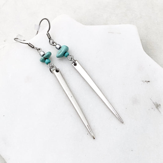 Fork Tine and Bead Drop Earrings (Turquoise), Reclaimed Silverware Earrings, Vintage Fork Jewelry Earrings callistafaye   