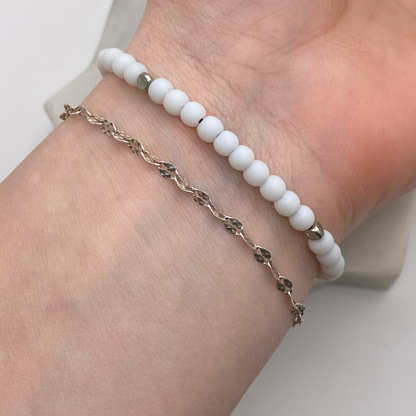 Breathe, White Sea Glass, Beaded Silverware Stretch Bracelet, Vintage Spoon Handle, Antique Spoon Bracelet Bracelets callistafaye