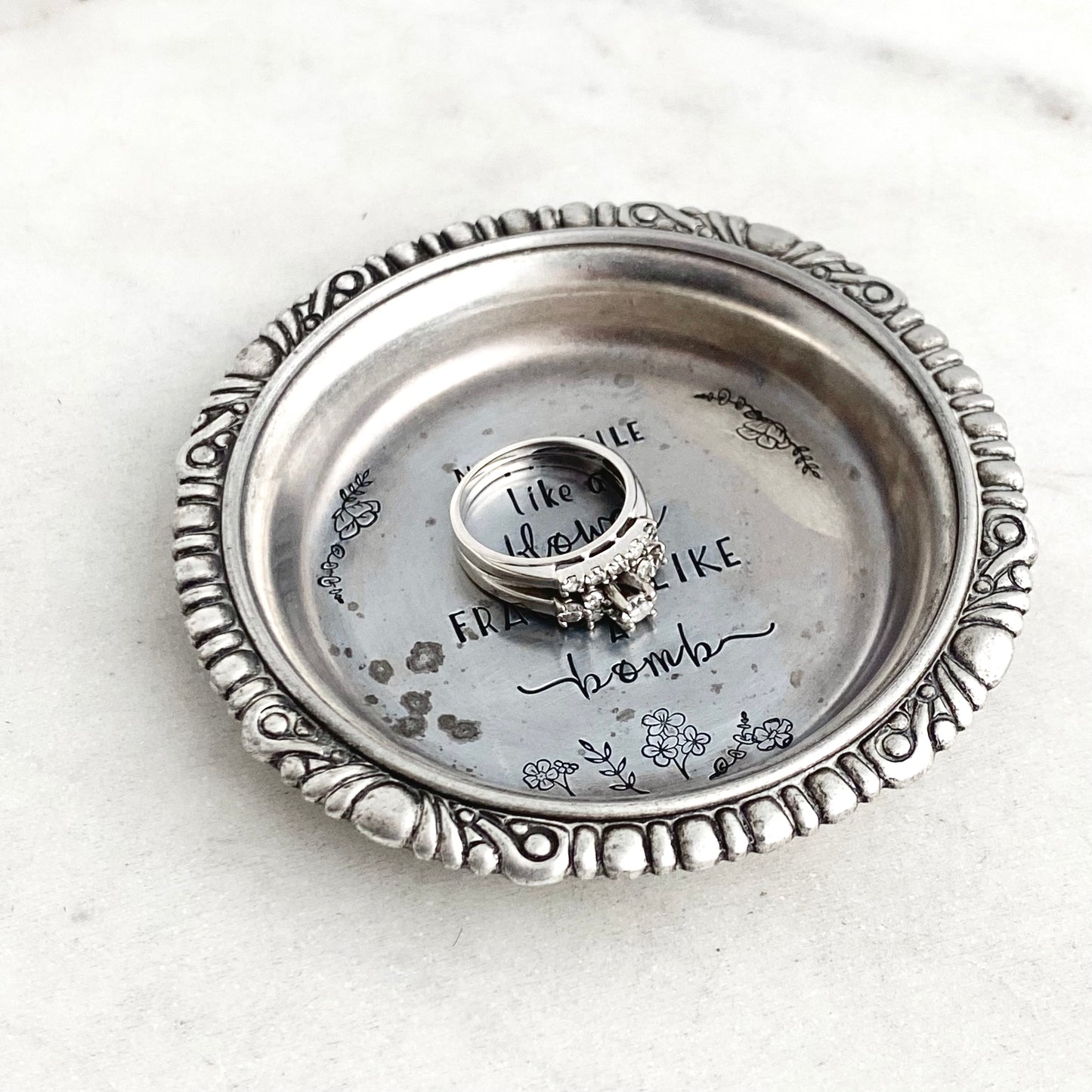 Not Fragile Like a Flower, Fragile Like a Bomb, Vintage Coaster Trinket Dish, Vintage Spoon Decor Trinket Dish callistafaye