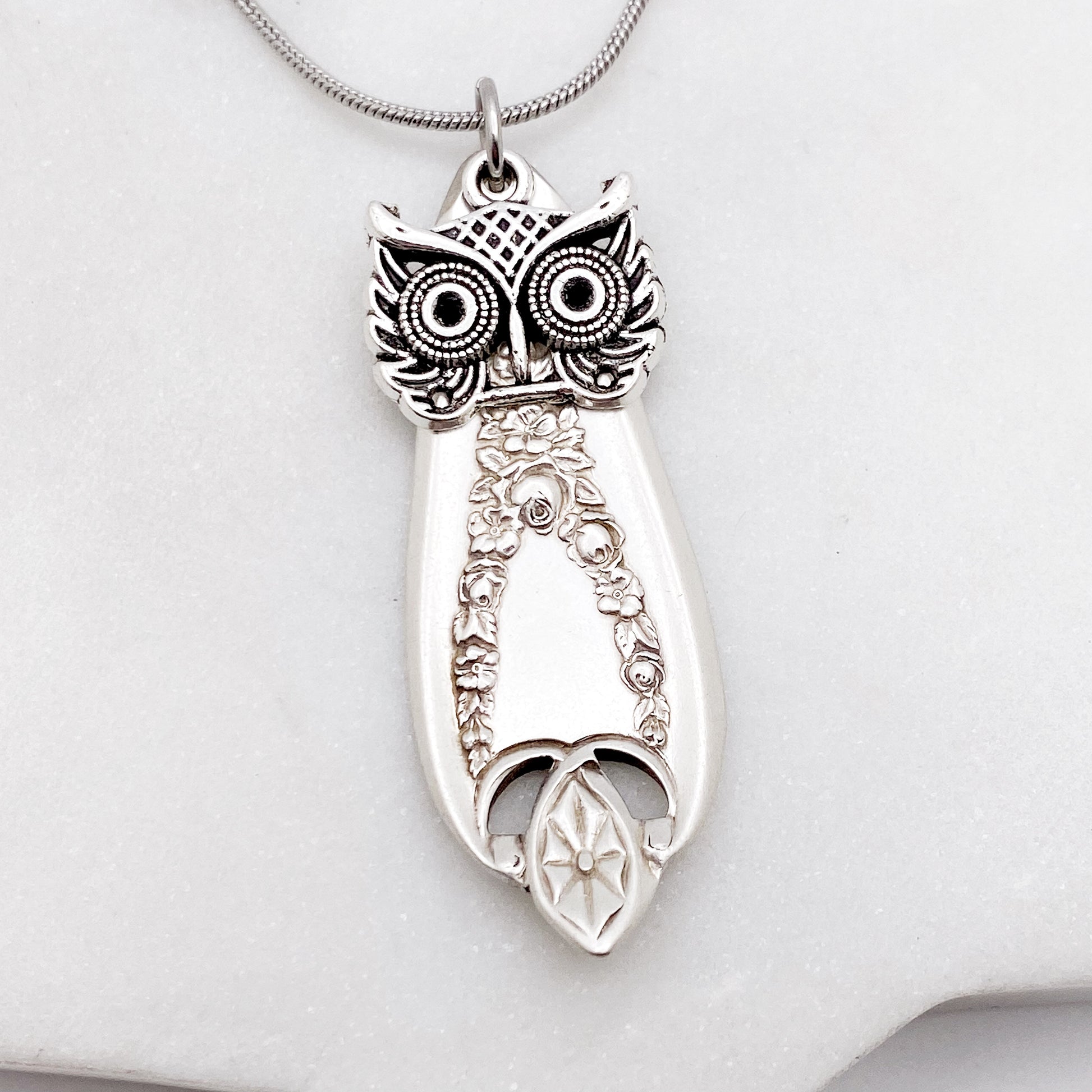 Owl Necklace, Owl Charm Pendant, Vintage Silverware Jewelry Necklaces callistafaye c  