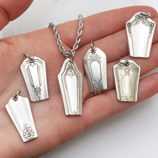 Coffin Necklace, Memento Mori Jewelry, Coffin Shaped Pendant, Vintage Silverware Jewelry Necklaces callistafaye   