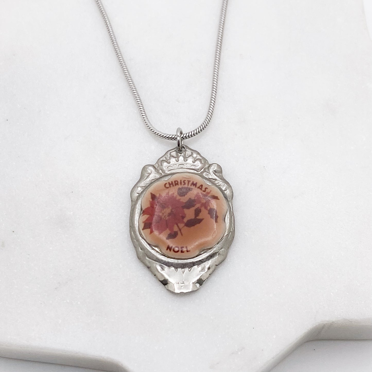 Christmas Noel, Christmas Necklace, Poinsettia Pendant, Reclaimed Collector's Spoon Necklace, Vintage Souvenir Spoon Jewelry Necklaces callistafaye