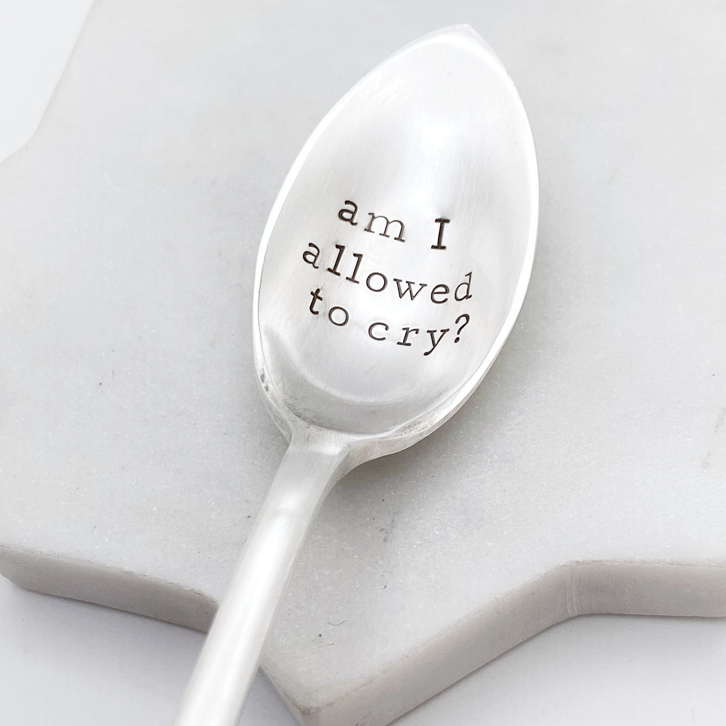 Am I Allowed to Cry, Hand Stamped Vintage Spoon Spoons callistafaye