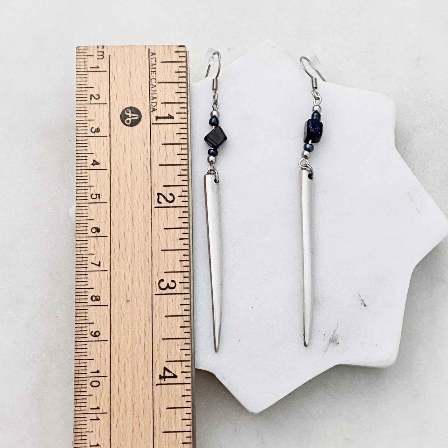 Fork Tine and Bead Drop Earrings (Midnight Blue), Reclaimed Silverware Earrings, Vintage Fork Jewelry Earrings callistafaye