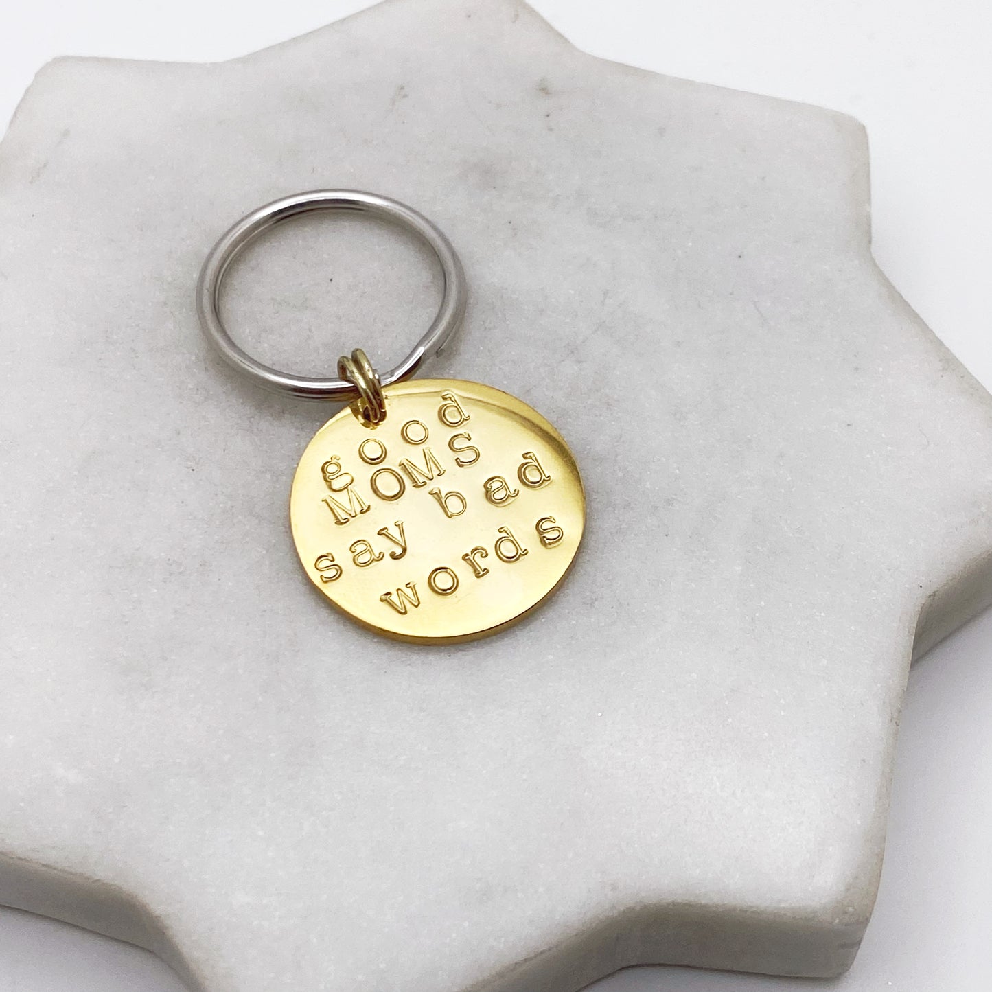 Good Moms Say Bad Words, Hand Stamped Stainless Steel Keychain Keychains callistafaye