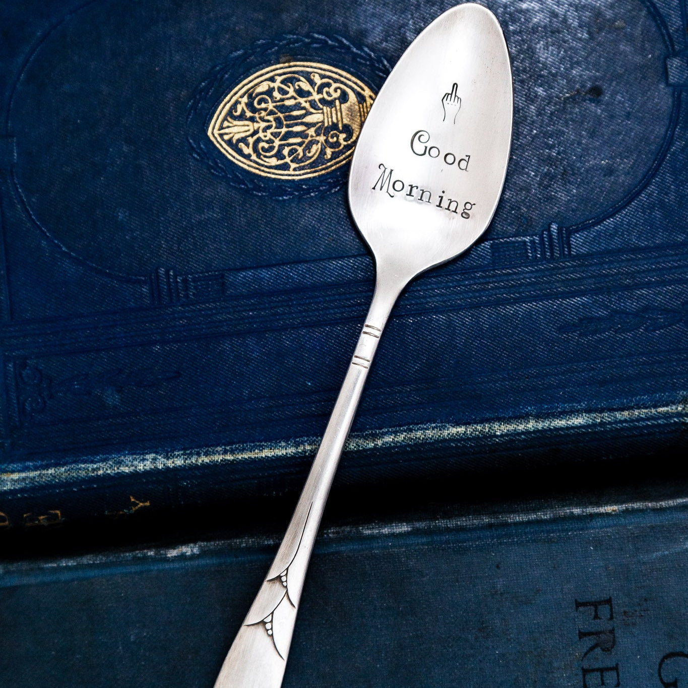 Good Morning (middle finger), Hand Stamped Vintage Spoon Spoons callistafaye