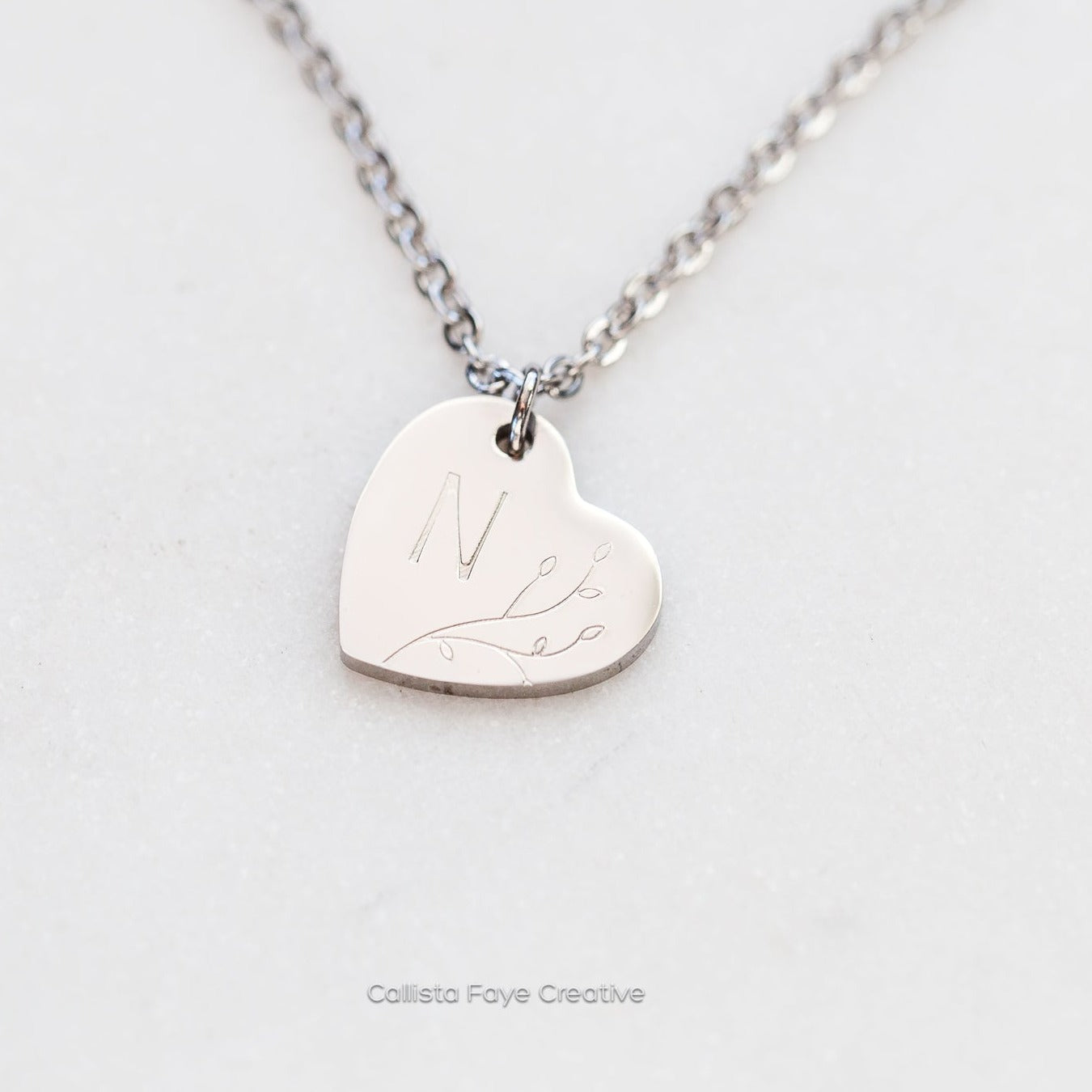 Custom Initial Petite Heart Pendant, Hand Stamped Heart Necklace, Personalized Necklaces sst callistafaye Silver
