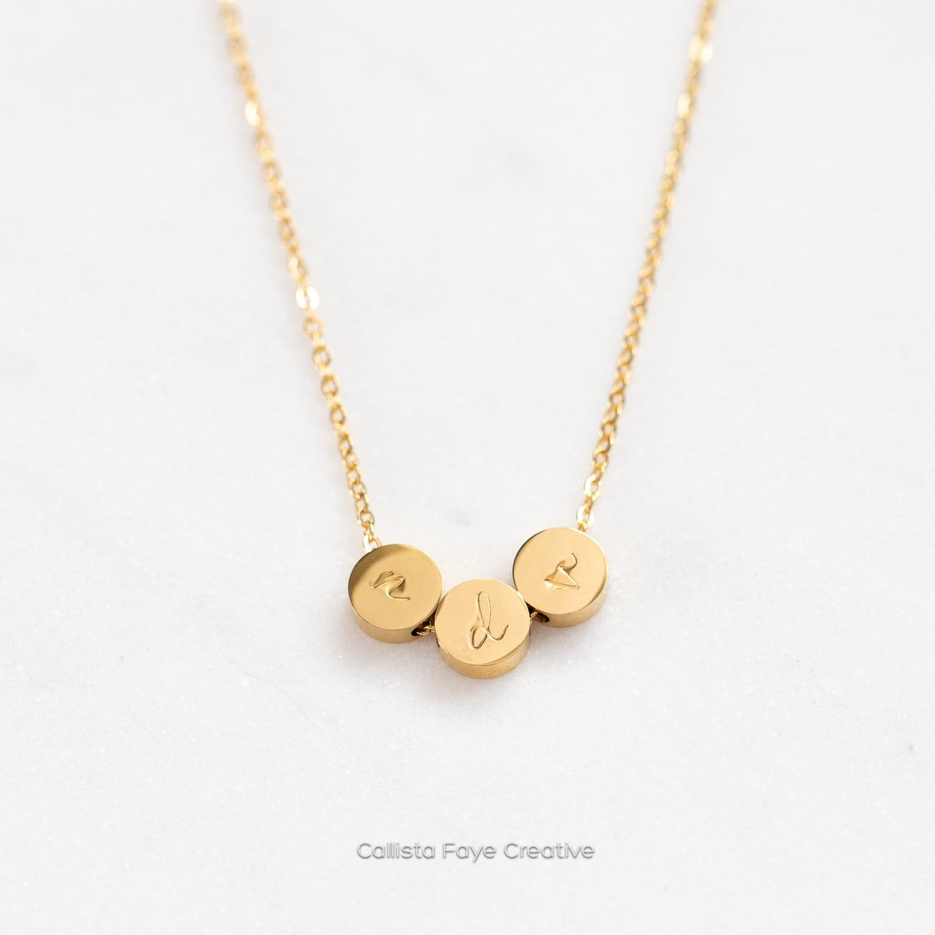 Custom Initial / Birth Flower Mini Coin BEAD Necklace, Personalized Necklaces callistafaye 3 Beads Gold 