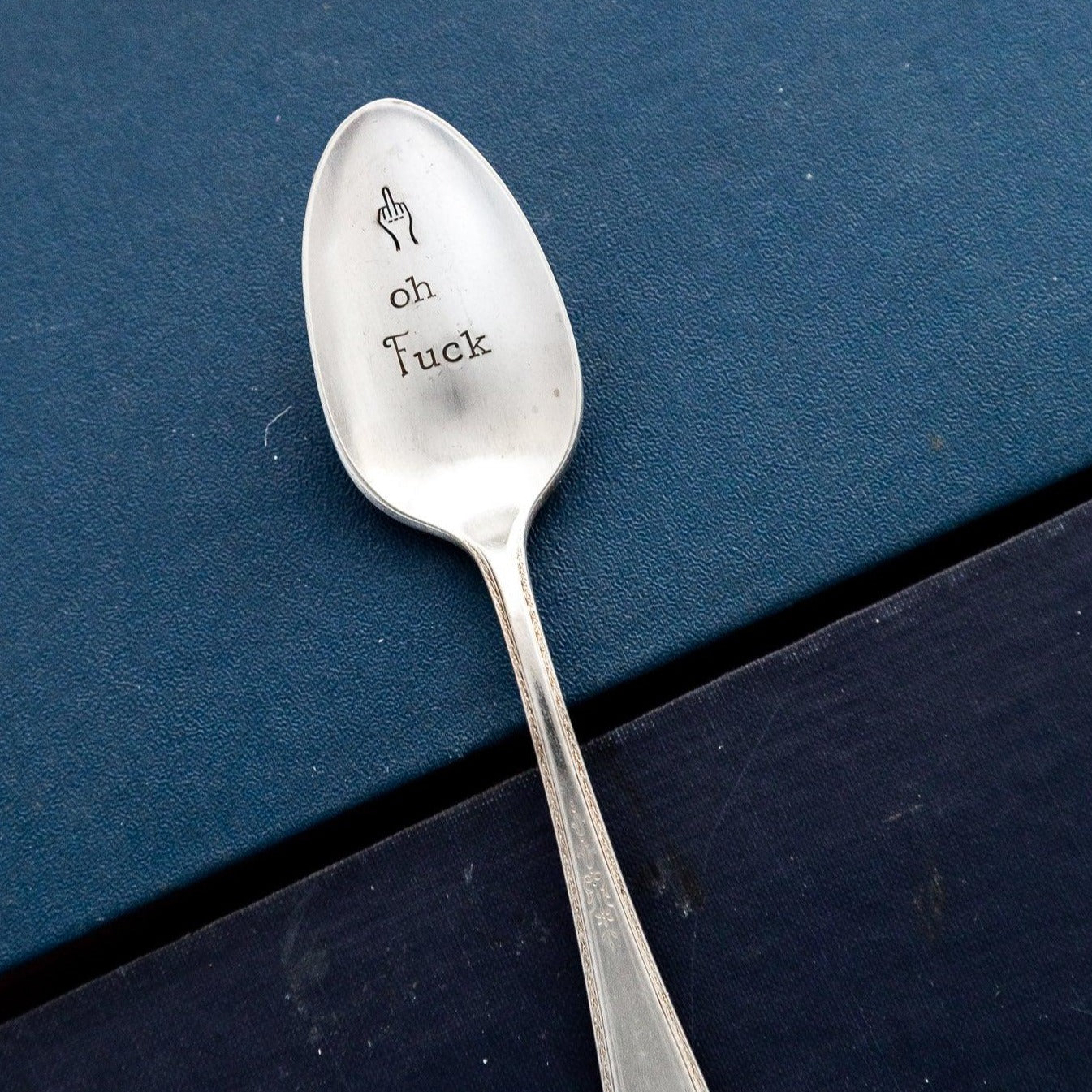 Oh Fuck (middle finger), Hand Stamped Vintage Spoon Spoons callistafaye