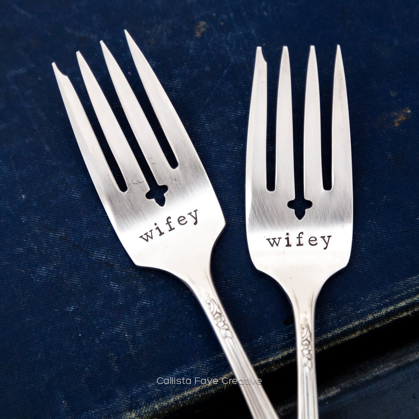 Wifey Pair, Wedding Fork SET, LGBTQ Wedding Accessories, Hand Stamped Vintage Fork Forks callistafaye