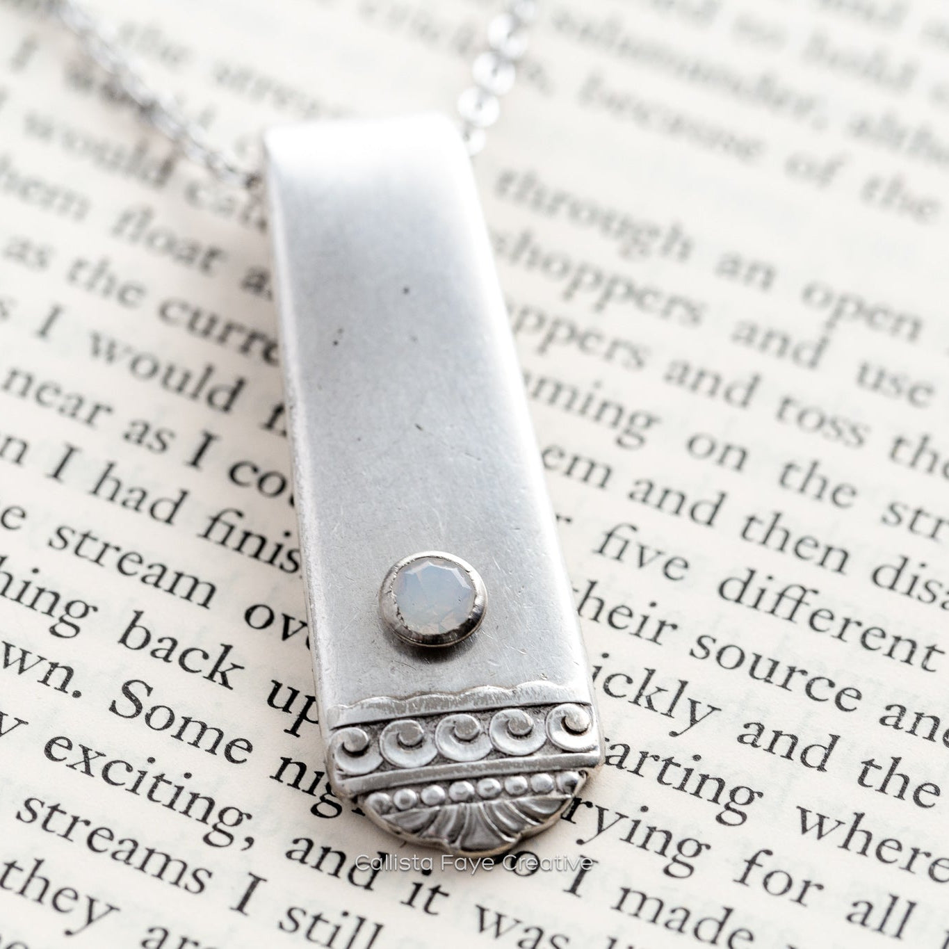 Surf Club 1938, Spoon Handle Pendant with White Opal Rivet, Vintage Silver Necklace Necklaces callistafaye