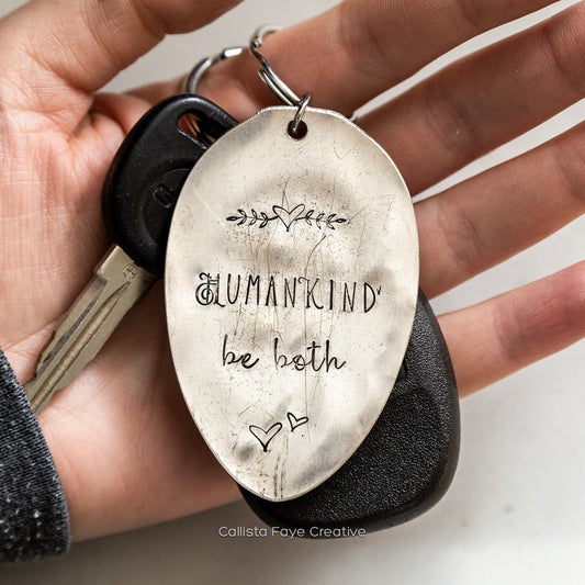 HumanKind Be Both, Hand Stamped Vintage Spoon Keychain Keychains callistafaye   