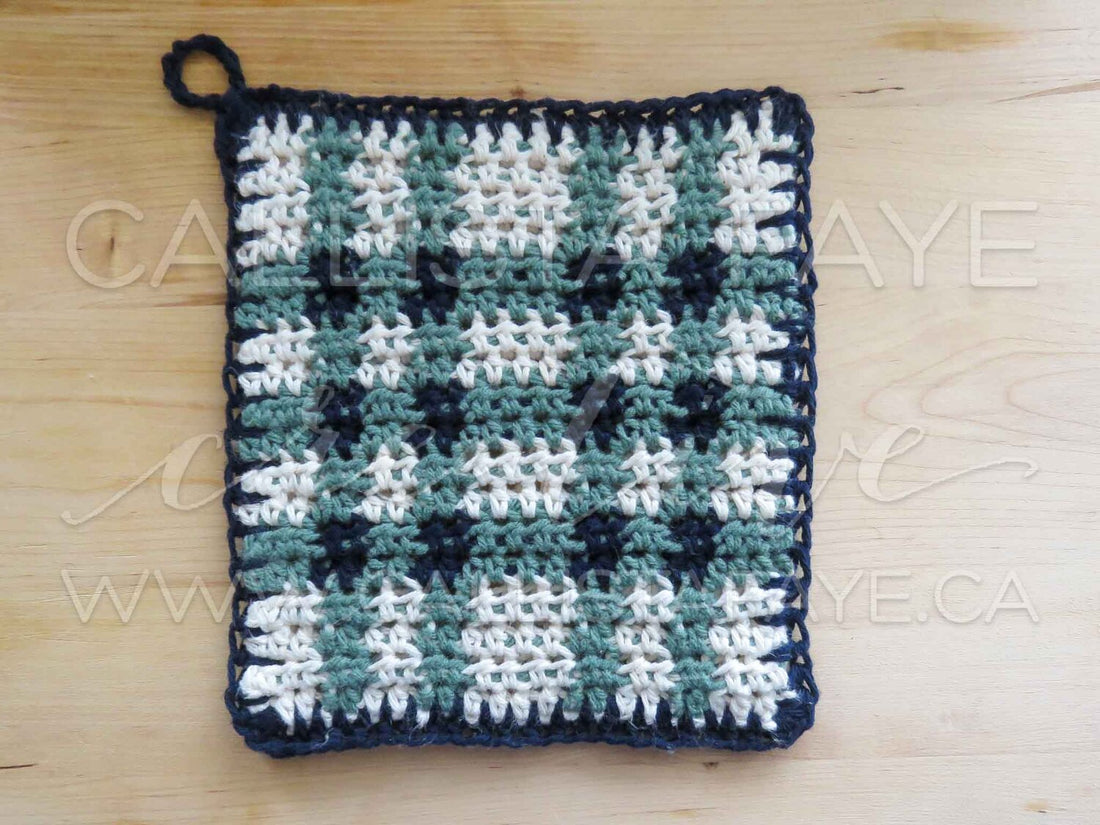 Easy (free) Teal Plaid Hot Pad / Pot Holder - Crochet Pattern