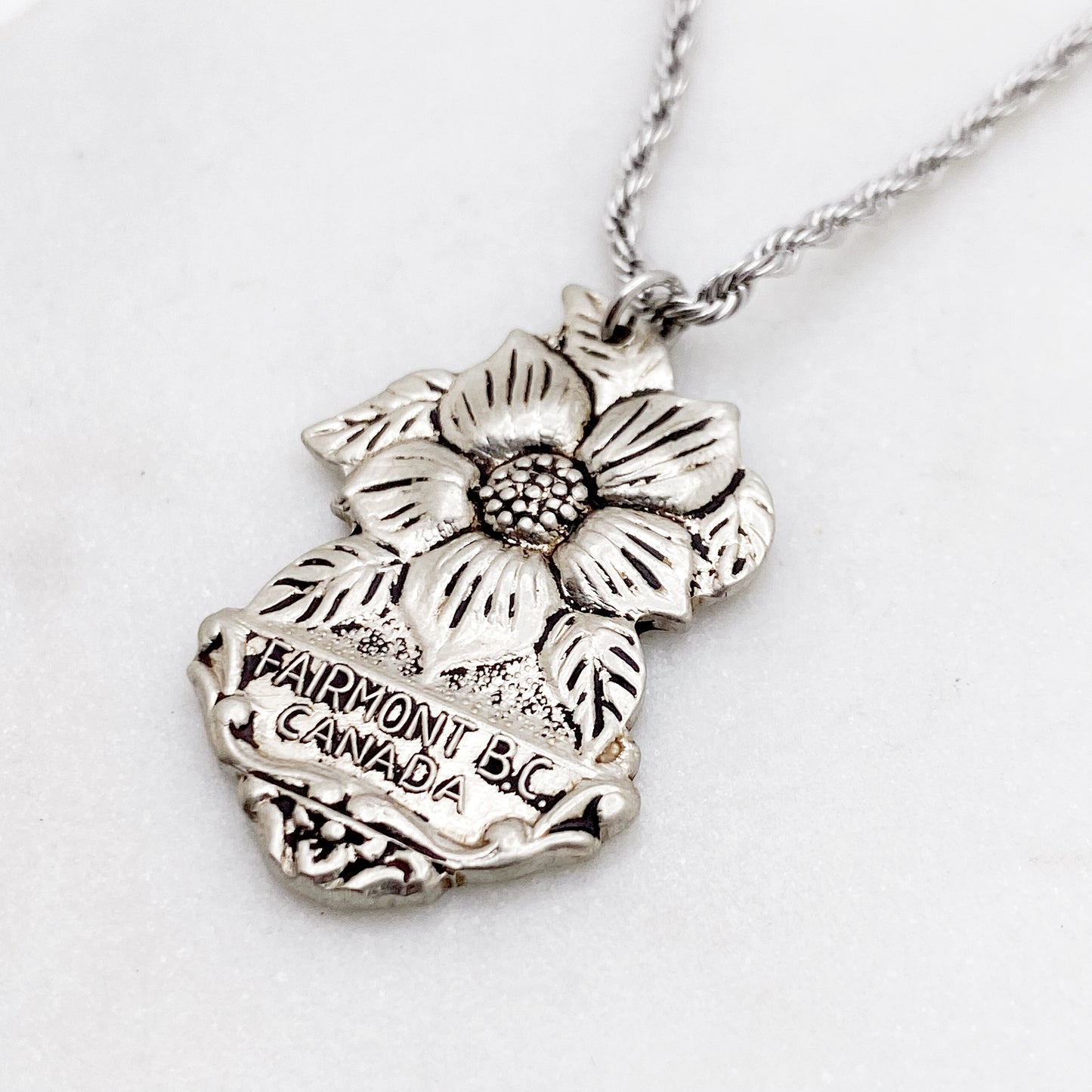 Dogwood Pendant, Fairmont British Columbia Jewelry, Reclaimed Collector's Spoon Necklace, Vintage Souvenir Spoon Jewelry Necklaces callistafaye   