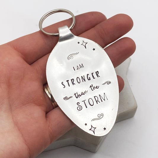 I am Stronger Than the Storm, Hand Stamped Vintage Spoon Keychain Keychains callistafaye   