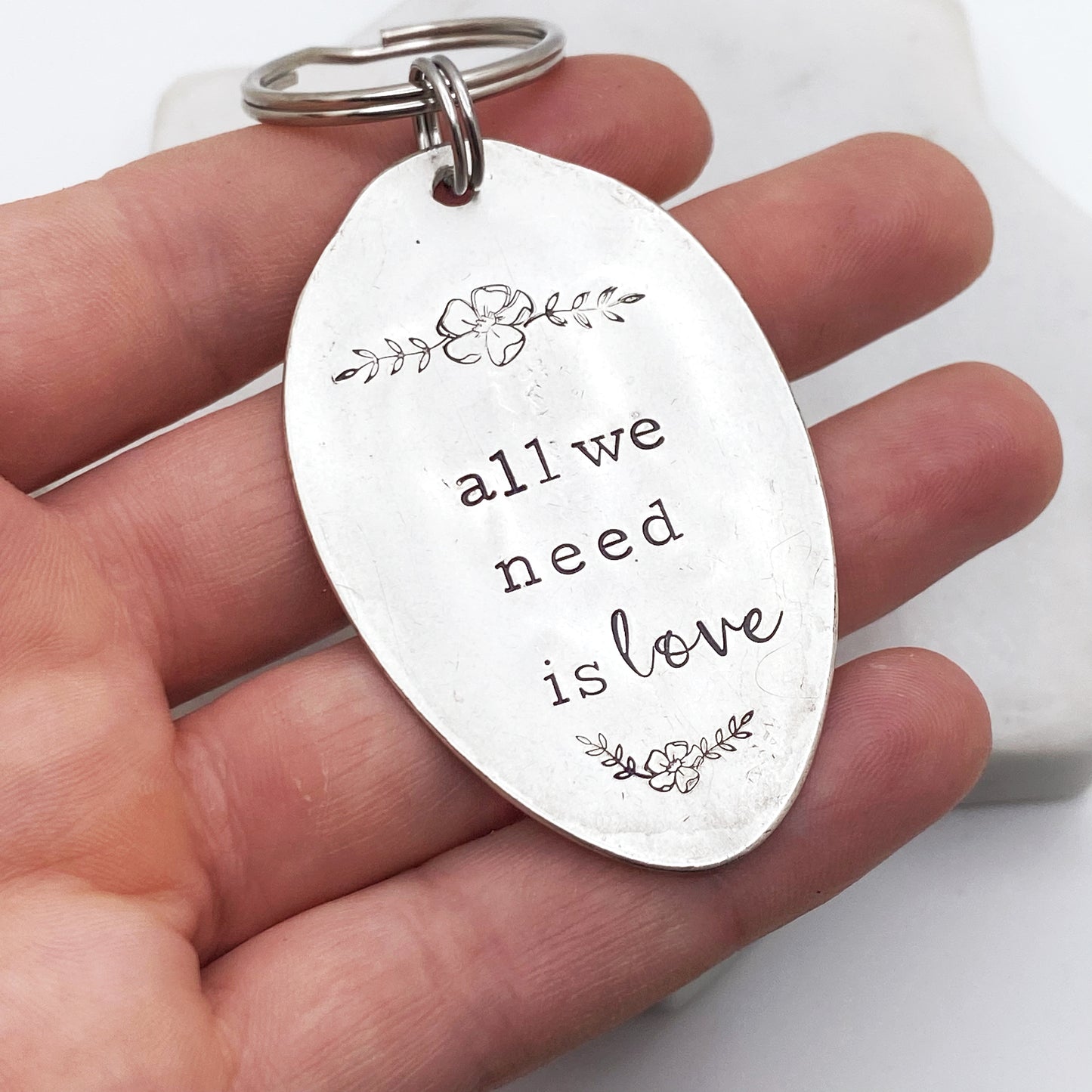 All We Need is Love, Hand Stamped Vintage Spoon Keychain Keychains callistafaye   