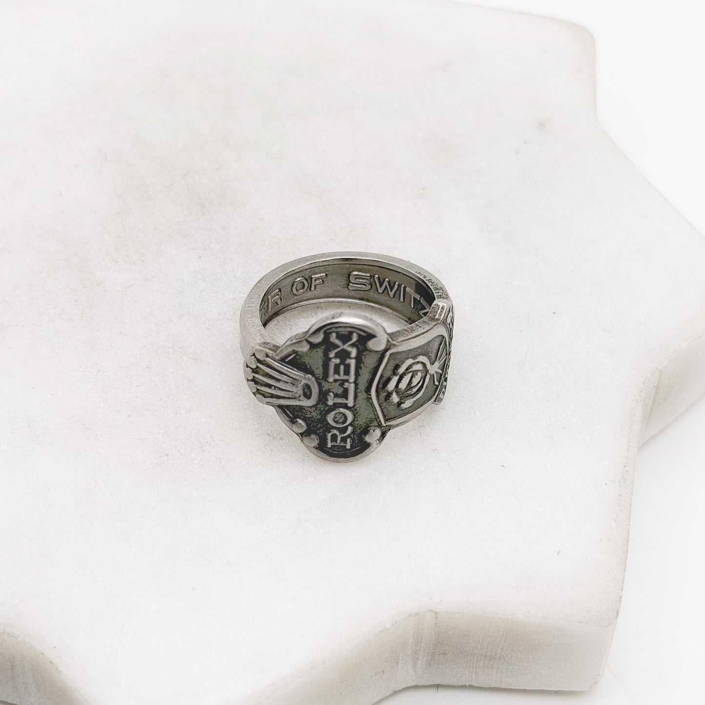 Rolex Spoon Ring, Custom Size, Rolex Rose, Lucerne, RARE Vintage Souvenir Spoon Ring, Stainless Steel Spoon Ring, Reclaimed Collector's Spoon Ring Rings callistafaye