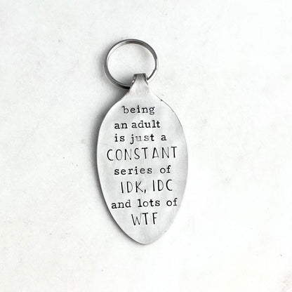 Being an Adult..., Hand Stamped Vintage Spoon Keychain Keychains callistafaye   