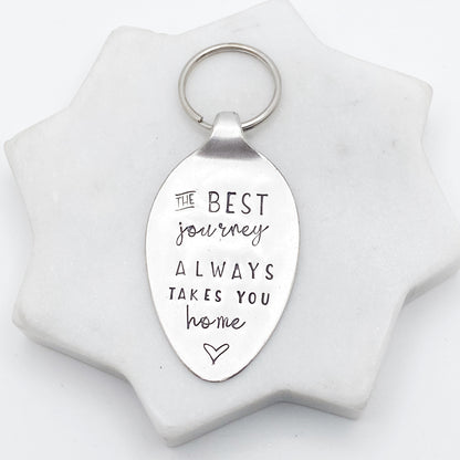 The Best Journey Always Takes You Home, Hand Stamped Vintage Spoon Keychain Keychains callistafaye   