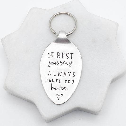 The Best Journey Always Takes You Home, Hand Stamped Vintage Spoon Keychain Keychains callistafaye   