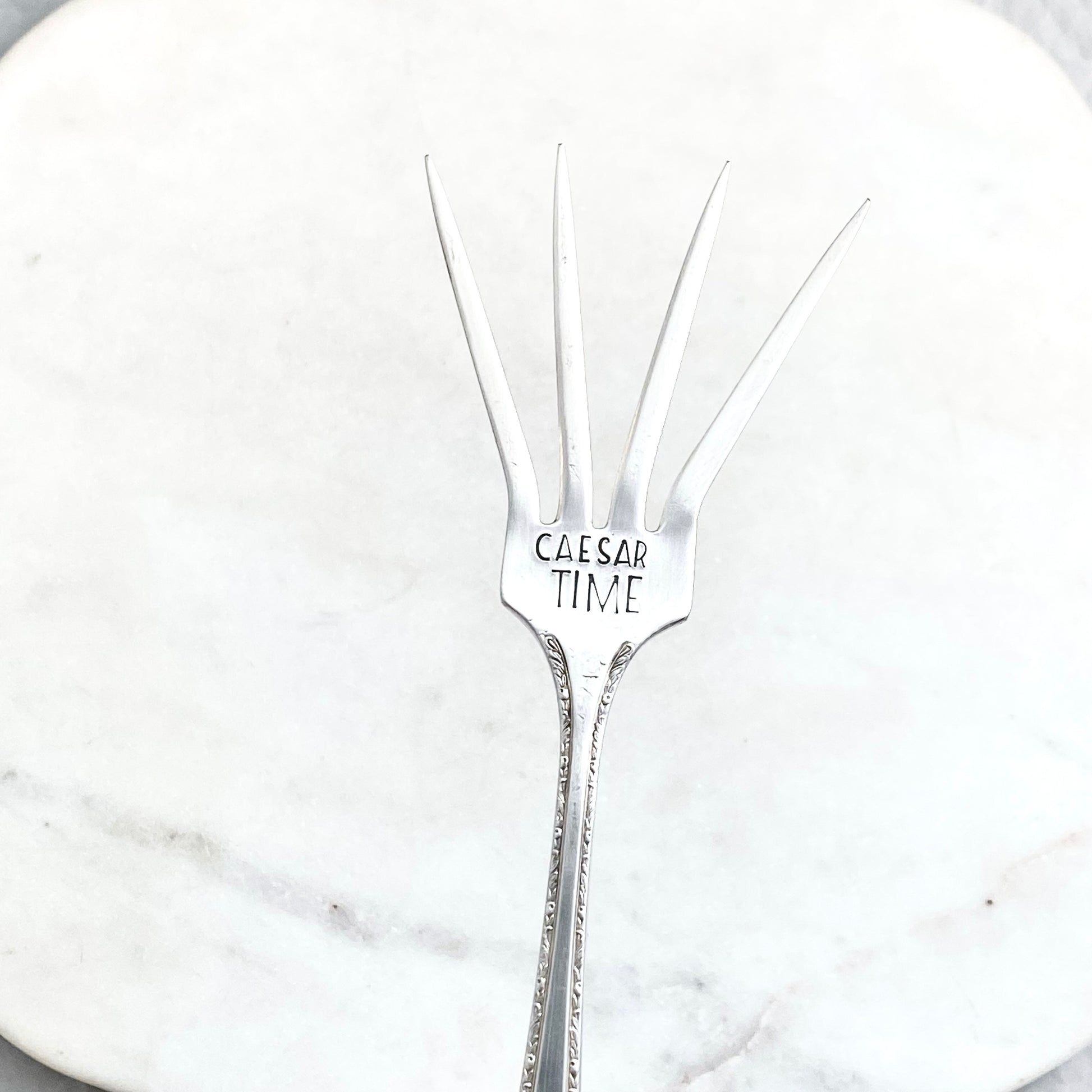 Caesar Time, Caesar Cocktail Fork, Bloody Mary Garnish Fork, Hand Stamped Vintage Fork Forks callistafaye   