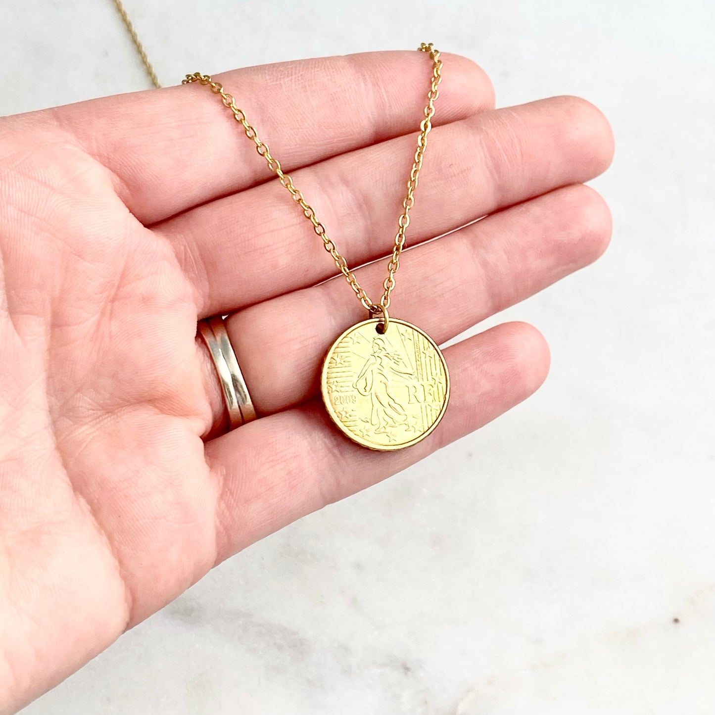 The Sower, French Ten Cent Euro Coin Pendant, Good Luck Charm, Reclaimed Coin Statement Necklace Necklaces callistafaye   