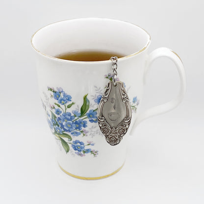 Silvery Mist 1955 Tea Infuser, Loose Leaf Tea Steeper, Heart Shape Tea Diffuser with chain and Vintage Silverware Charm, Stainless Steel Tea Ball Strainer Tea Infuser callistafaye   