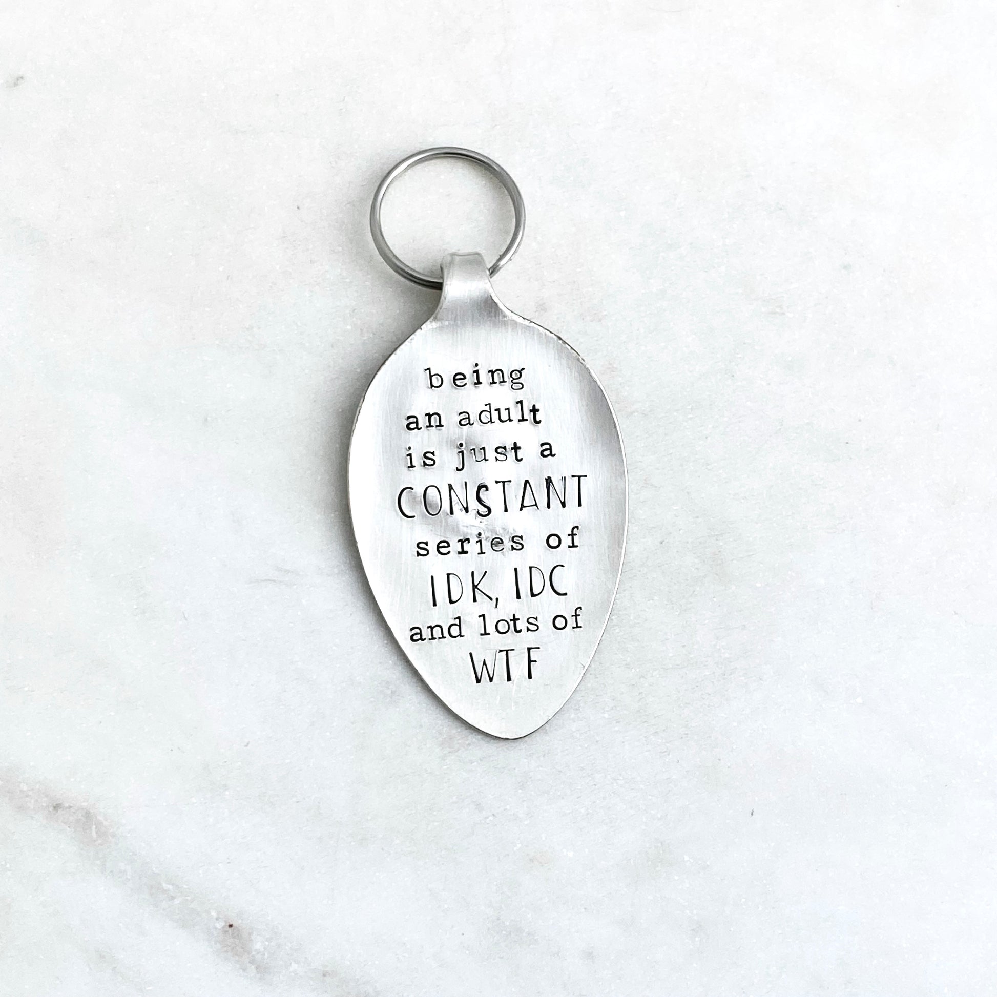 Being an Adult..., Hand Stamped Vintage Spoon Keychain Keychains callistafaye   