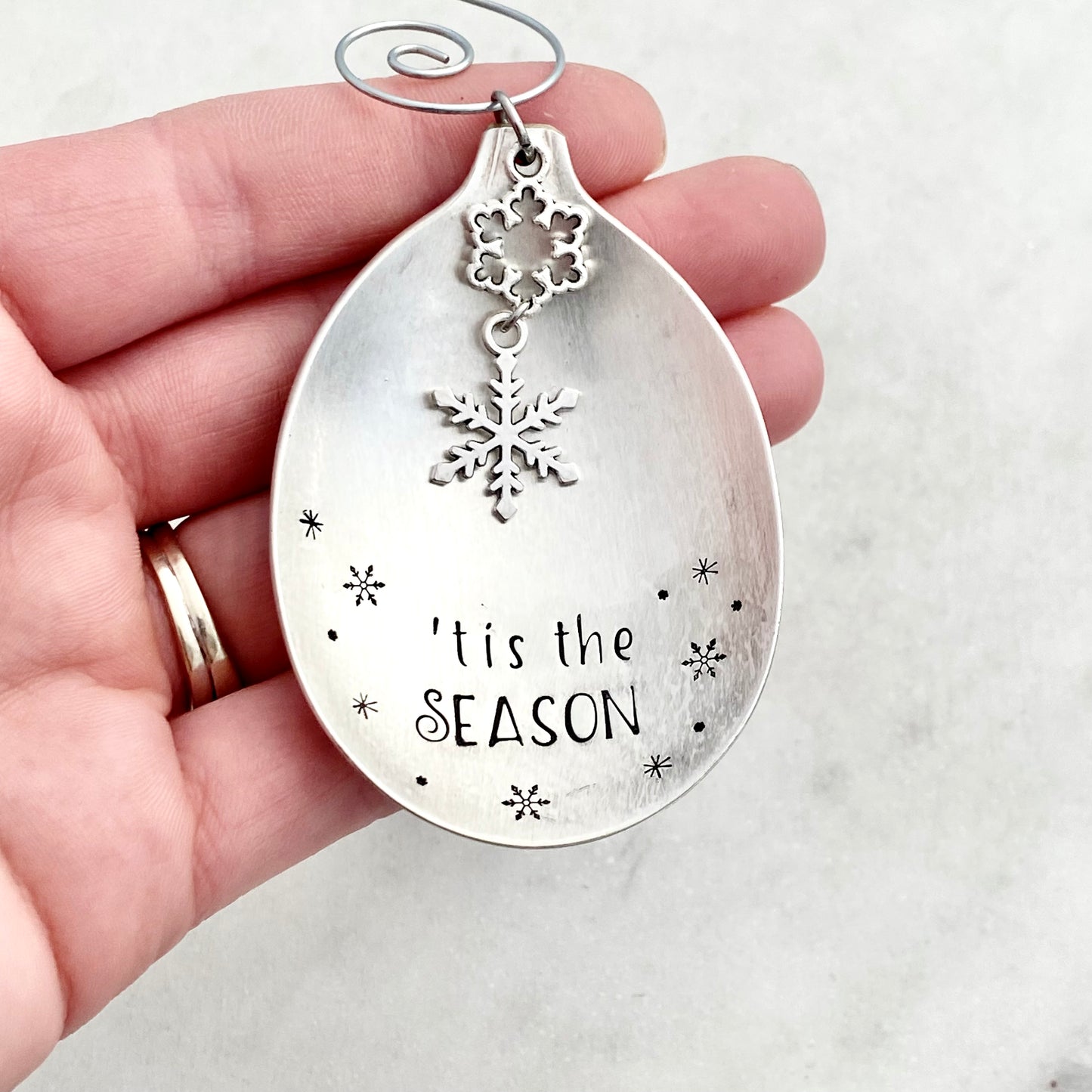 'tis the Season, Spoon Bowl Ornament, Hand Stamped Vintage Spoon Ornament, Snowflake Ornament Ornaments callistafaye   