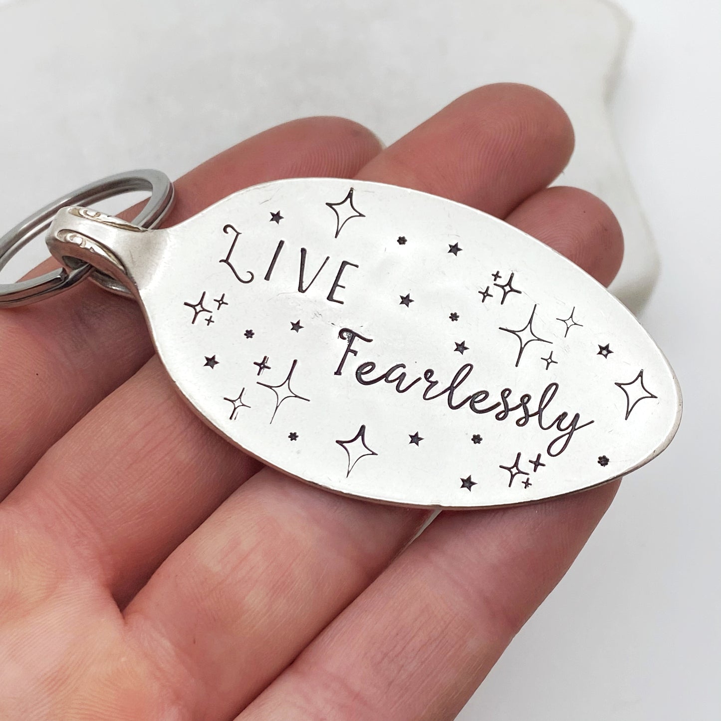 Live Fearlessly, Hand Stamped Vintage Spoon Keychain Keychains callistafaye   