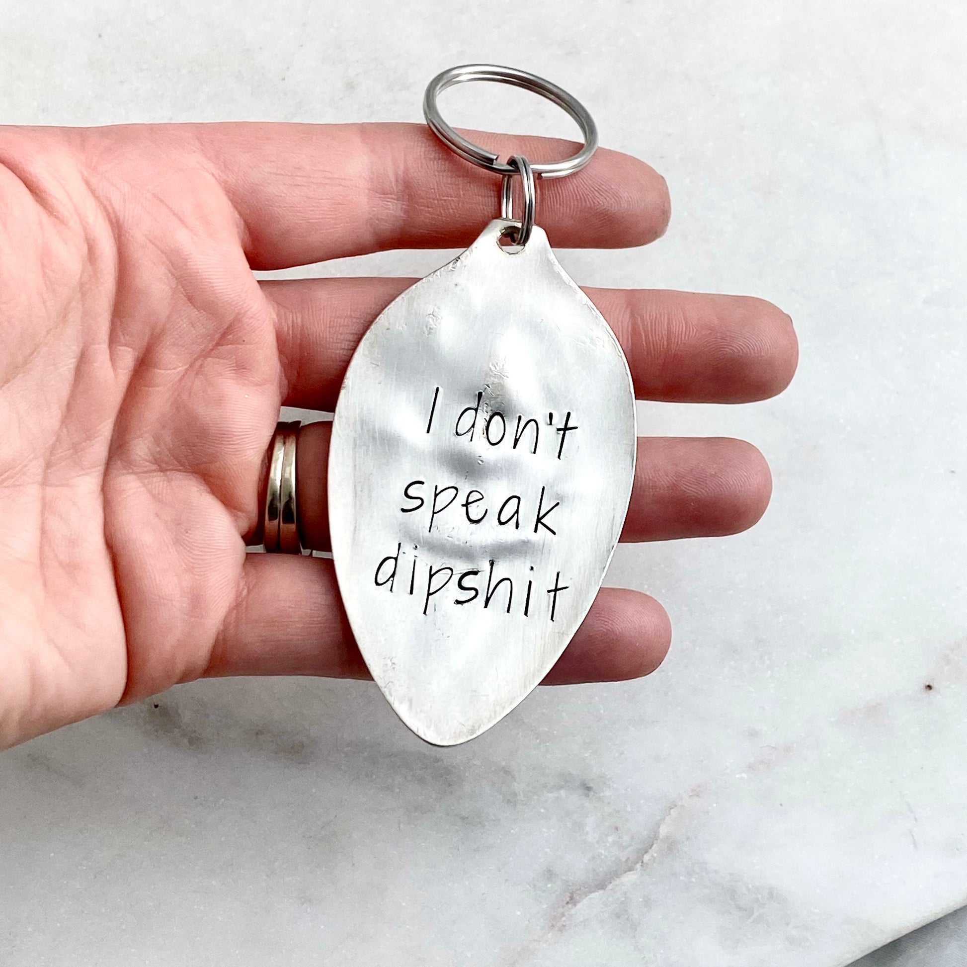 I Don't Speak Dipshit, Hand Stamped Vintage Spoon Keychain Keychains callistafaye   