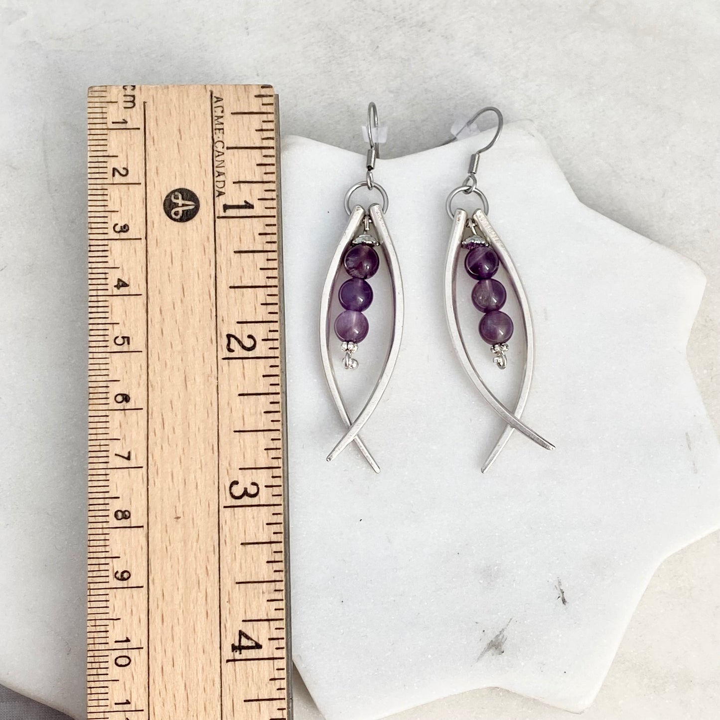 Double Fork Tine and Bead Drop Earrings (Amethyst), Reclaimed Silverware Earrings, Vintage Fork Jewelry Earrings callistafaye   