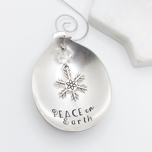 Peace on Earth, Spoon Bowl Ornament, Hand Stamped Vintage Spoon Ornament, Snowflake Ornament Ornaments callistafaye   