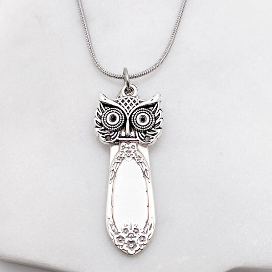 Owl Necklace, Owl Charm Pendant, Vintage Silverware Jewelry Necklaces callistafaye a  