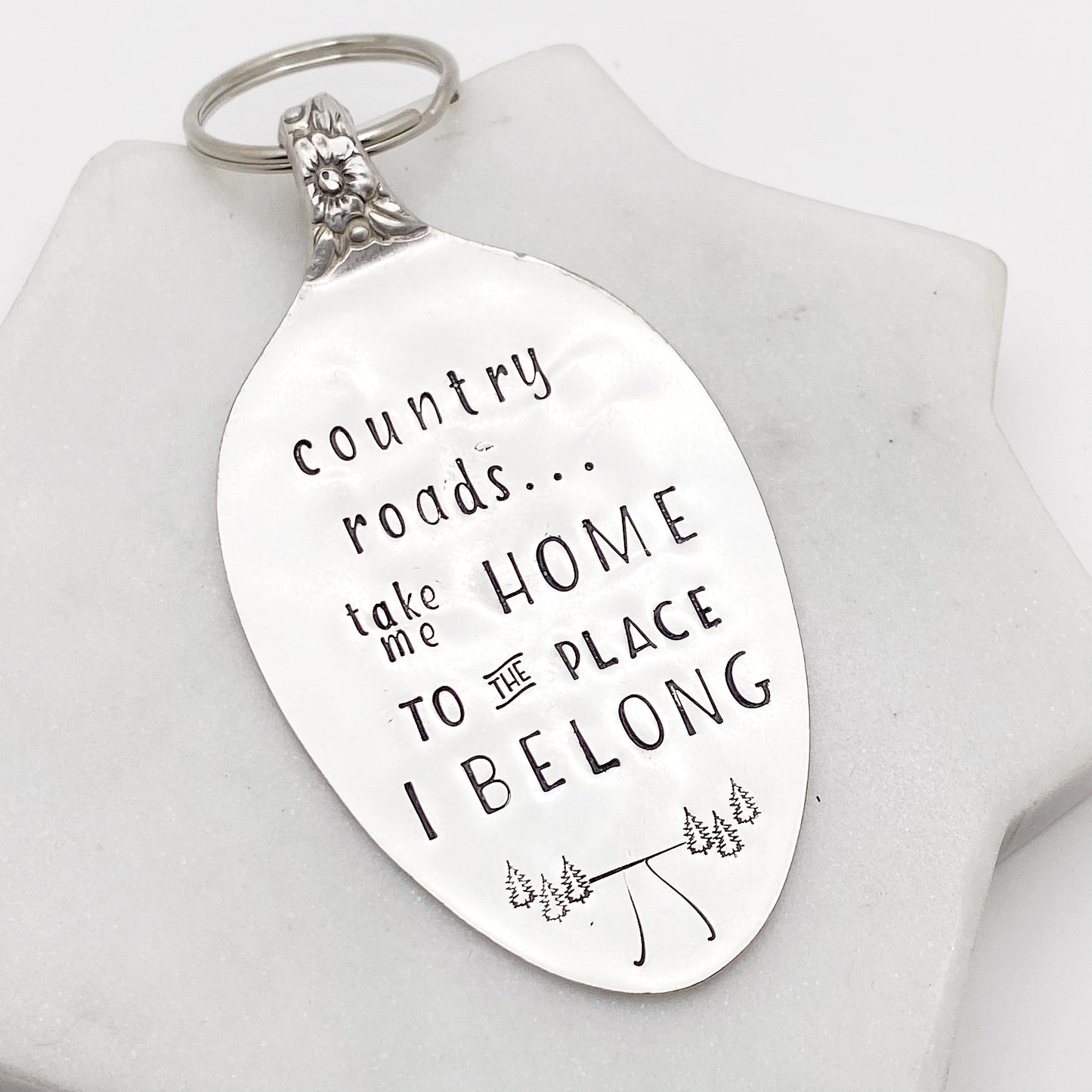 Country Roads Take Me Home, Hand Stamped Vintage Spoon Keychain Keychains callistafaye   