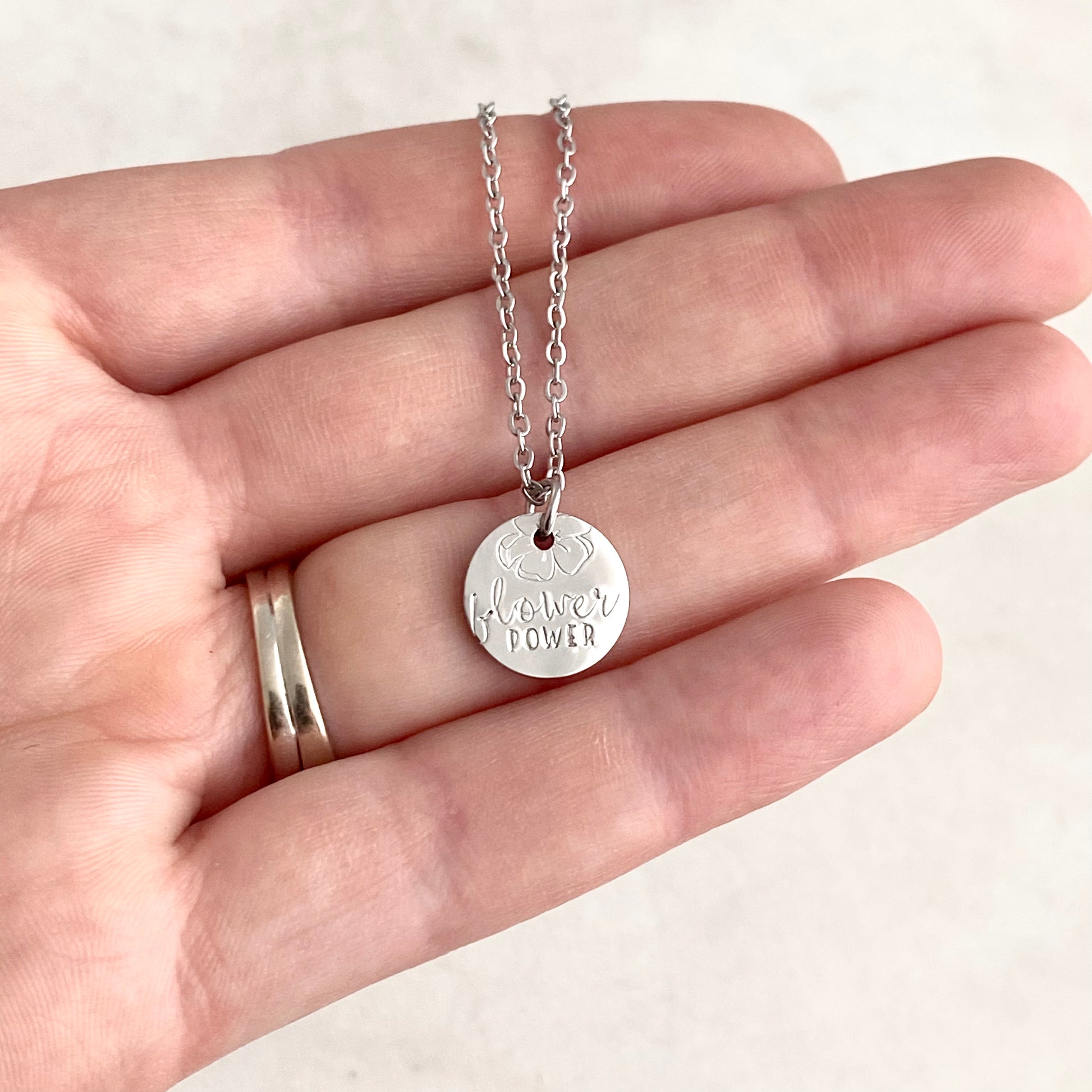 Flower Power, Hand Stamped Coin Necklace Necklaces callistafaye   