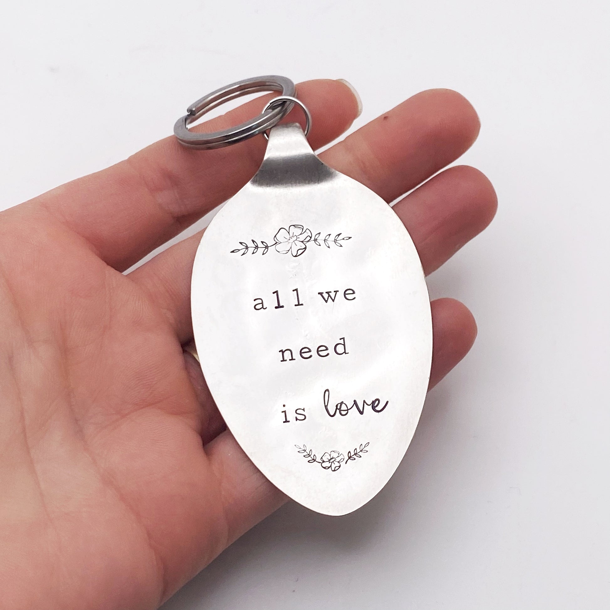 All We Need is Love, Hand Stamped Vintage Spoon Keychain Keychains callistafaye