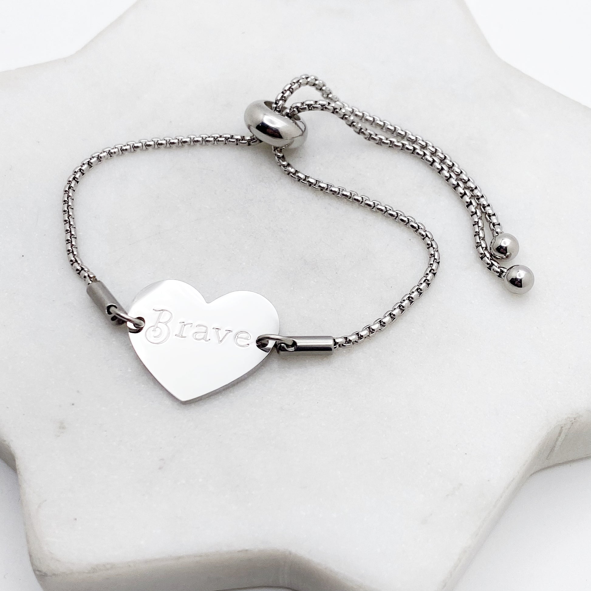 Brave, Adjustable Heart Bracelet, Stainless Steel Bracelet Bracelets callistafaye